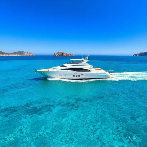 Aguas cristalinas de las Islas Baleares con un yate navegando