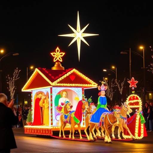 Cabalgata de Reyes Magos con carrozas y disfraces