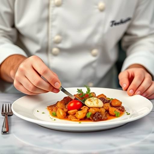 Chef emplatando un sofisticado plato de alta cocina espa&ntilde;ola