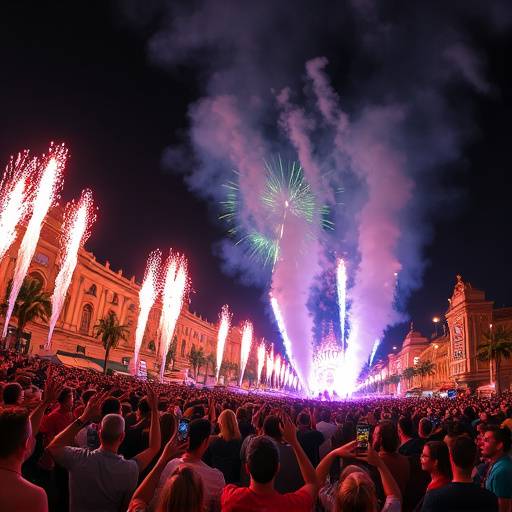 Multitud celebrando durante Las Fallas en Valencia