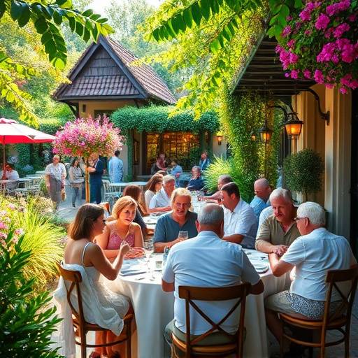 Personas disfrutando de una comida al aire libre en un jard&iacute;n