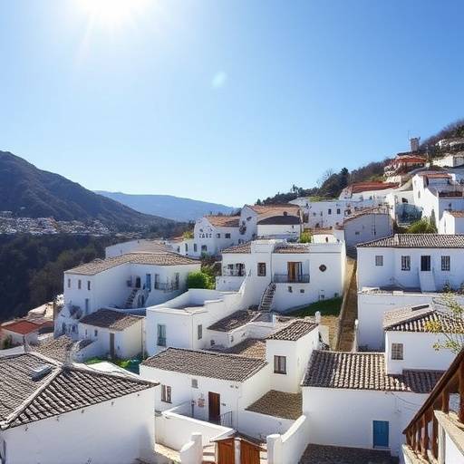Pueblo blanco de las Alpujarras con tejados de pizarra